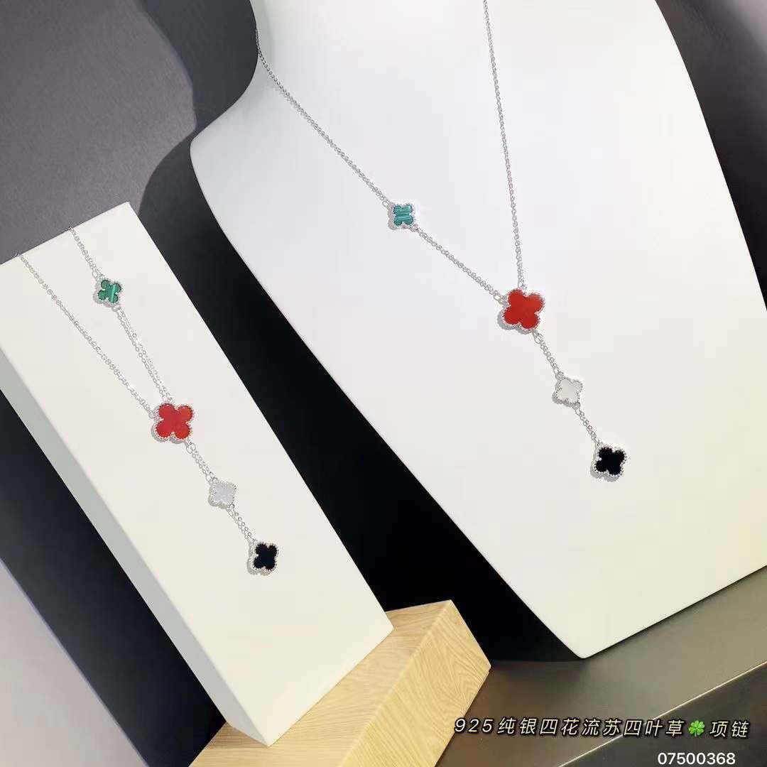 🍪大版拼色925纯银四叶草项链，💌各色玛瑙🌈，