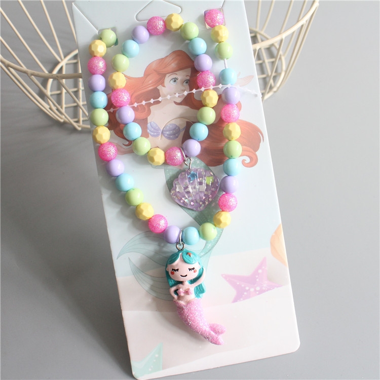 New children's necklace and bracelet, ice and snow girl, mermaid, unicorn, cartoon princess, baby jewelry set Specification image