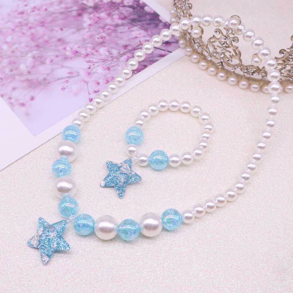 New children's sparkling powder resin heart-shaped star necklace bracelet set, girls' accessory jewelry Specification image