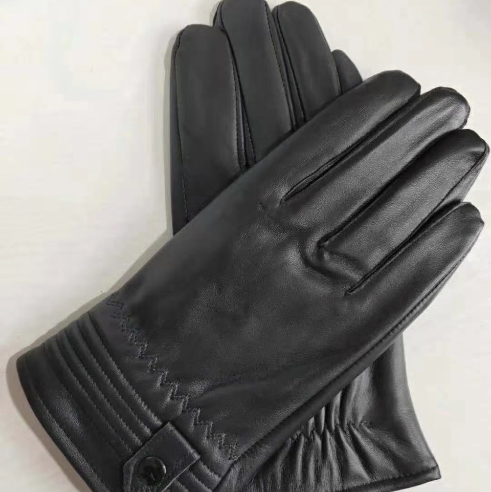 Goat leather gloves for men warm thickened riding plus fleece winter touch screen for women driving motorbike