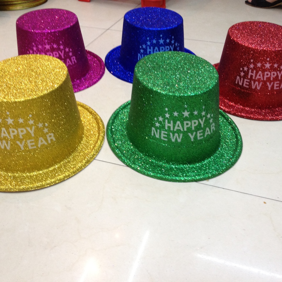 亮粉绅士帽印新年快乐狂欢节，圣诞节，万圣节，鬼节，舞会，生日派对用品图