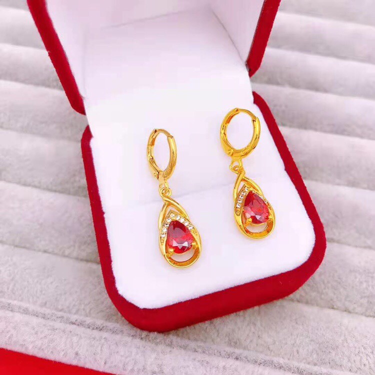Water drop red zircon earrings thumbnail