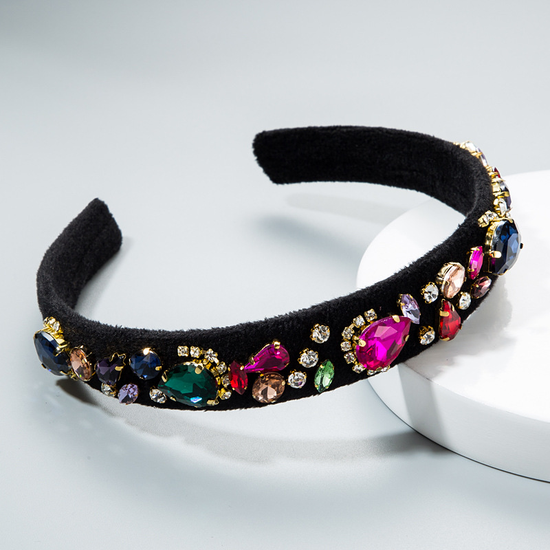 European and American fashion glass diamond diamond-encrusted floral versatile retro hair band Specification drawing
