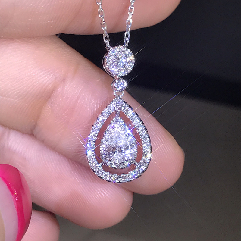 Imitation zircon necklace women plated 18k gold clavicle chain drop pear pendant rose gold 3A Zircon jewelry