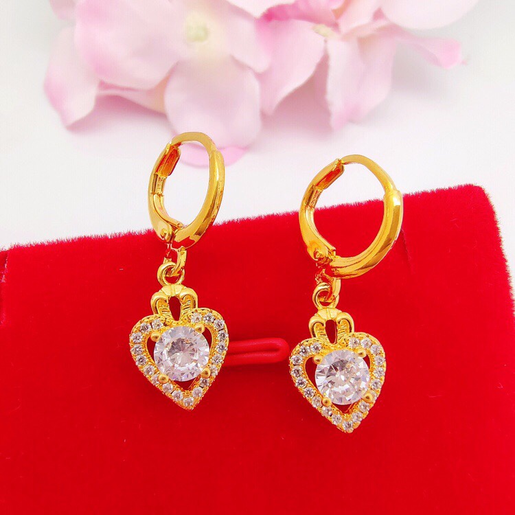 White zircon peach heart earrings thumbnail