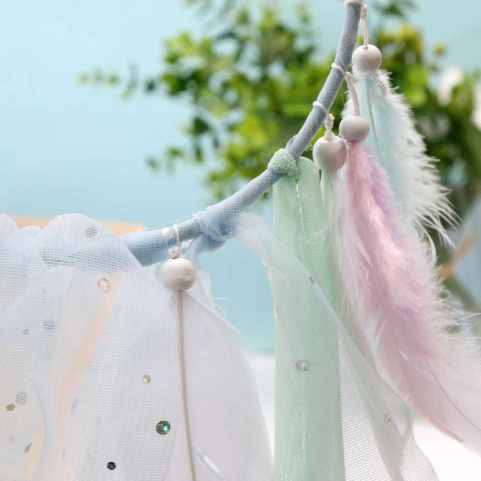 粉色羽毛单环捕梦网风铃挂件女生礼物挂饰室内装饰印第安梦网礼物白底实物图