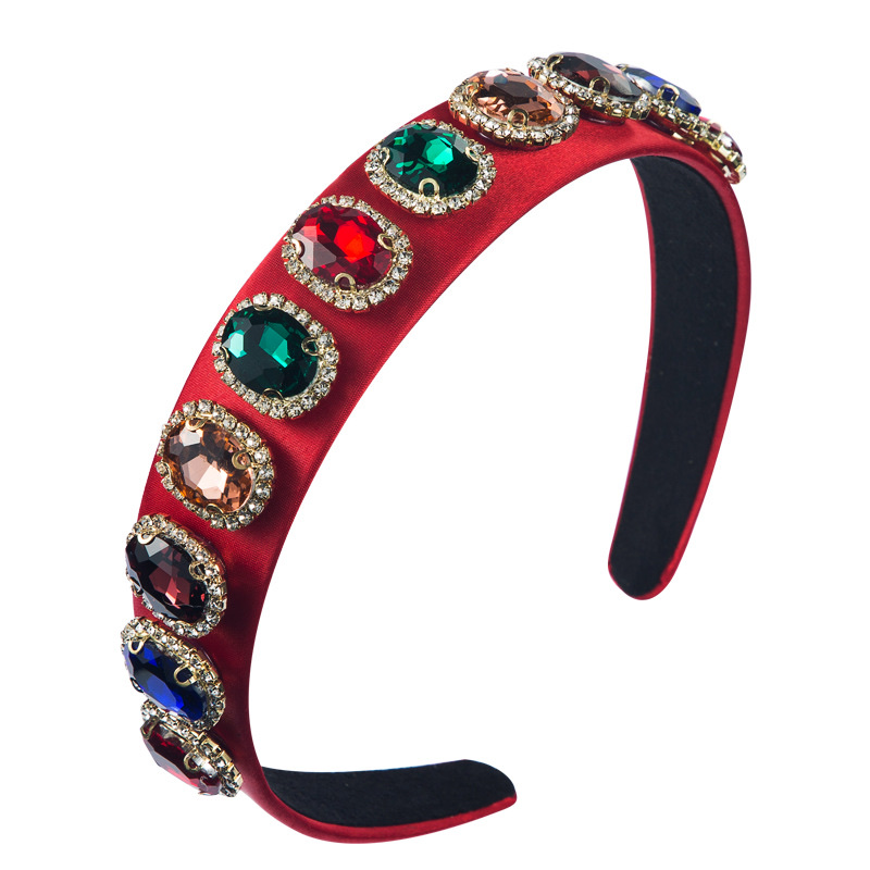 A versatile satin headband set with colored rhinestones Application Scenario