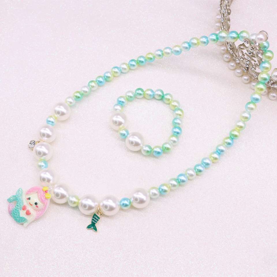 New children's necklace set, girls' mermaid imitation pearl necklace bracelet, girls' beaded accessories Item Picture