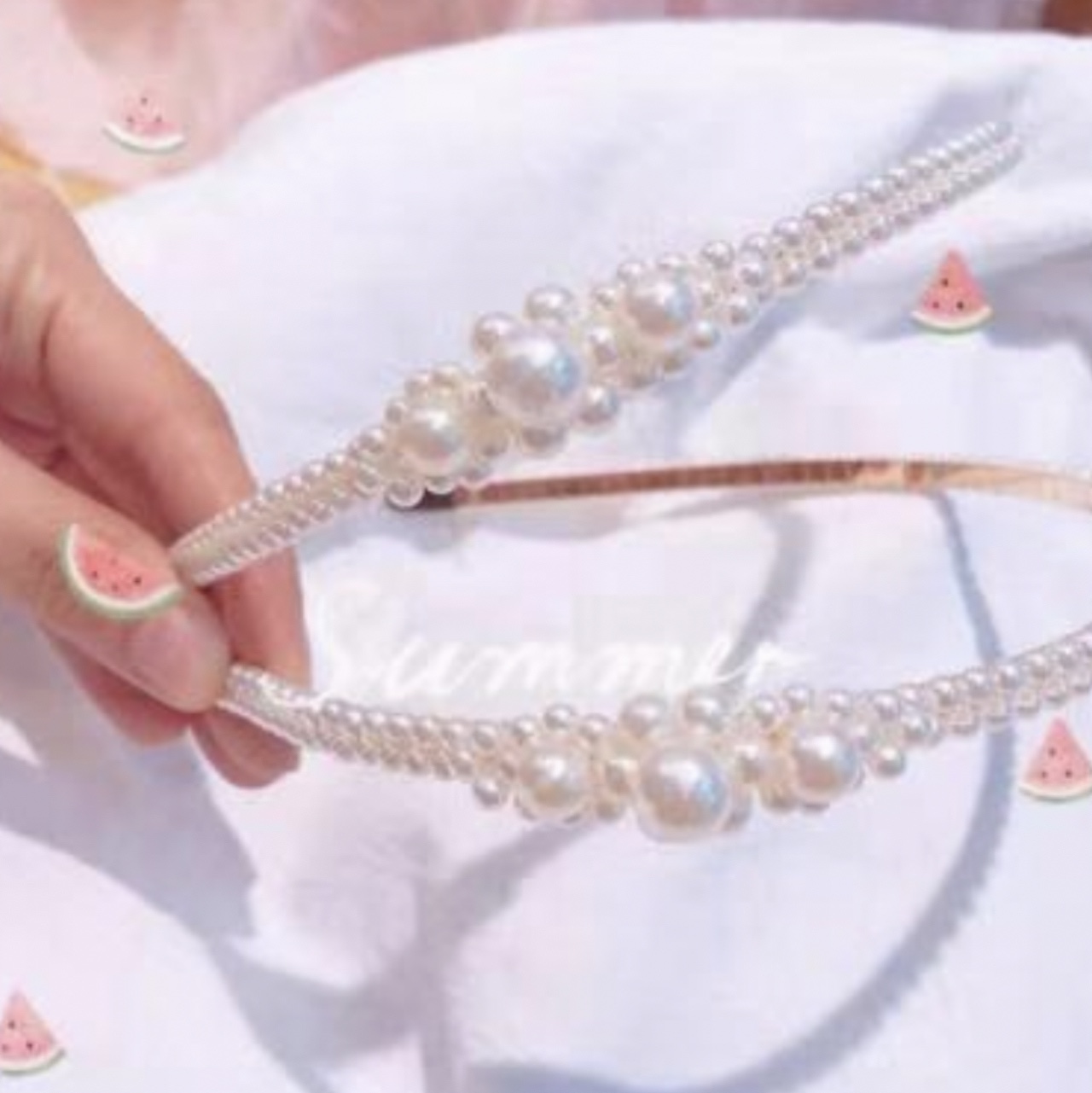 The new pure hand artificial pearl net celebrity three large pearl head buckle