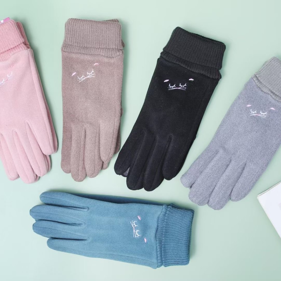 Gloves Women's warm gloves Autumn and winter gloves Women's fleece touch screen gloves Cycling casual driving cotton thick thumbnail