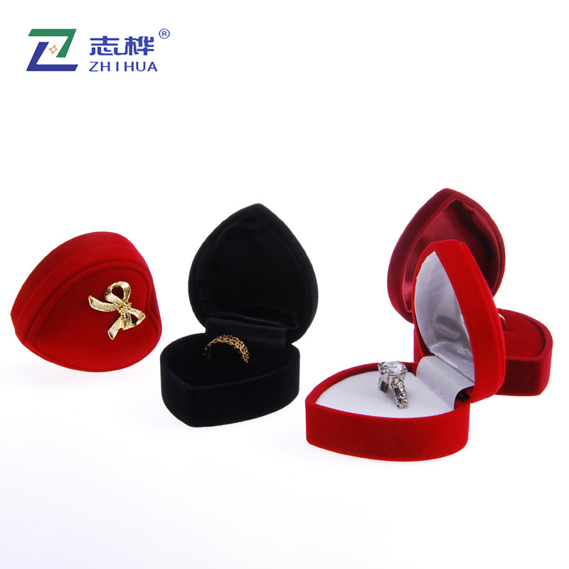 Flocking heart ring box high-end novel jewelry jewelry box bow ring earrings jewelry box