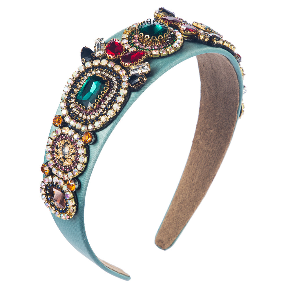 European and American fashionable colored rhinestone fabric hair band details Picture