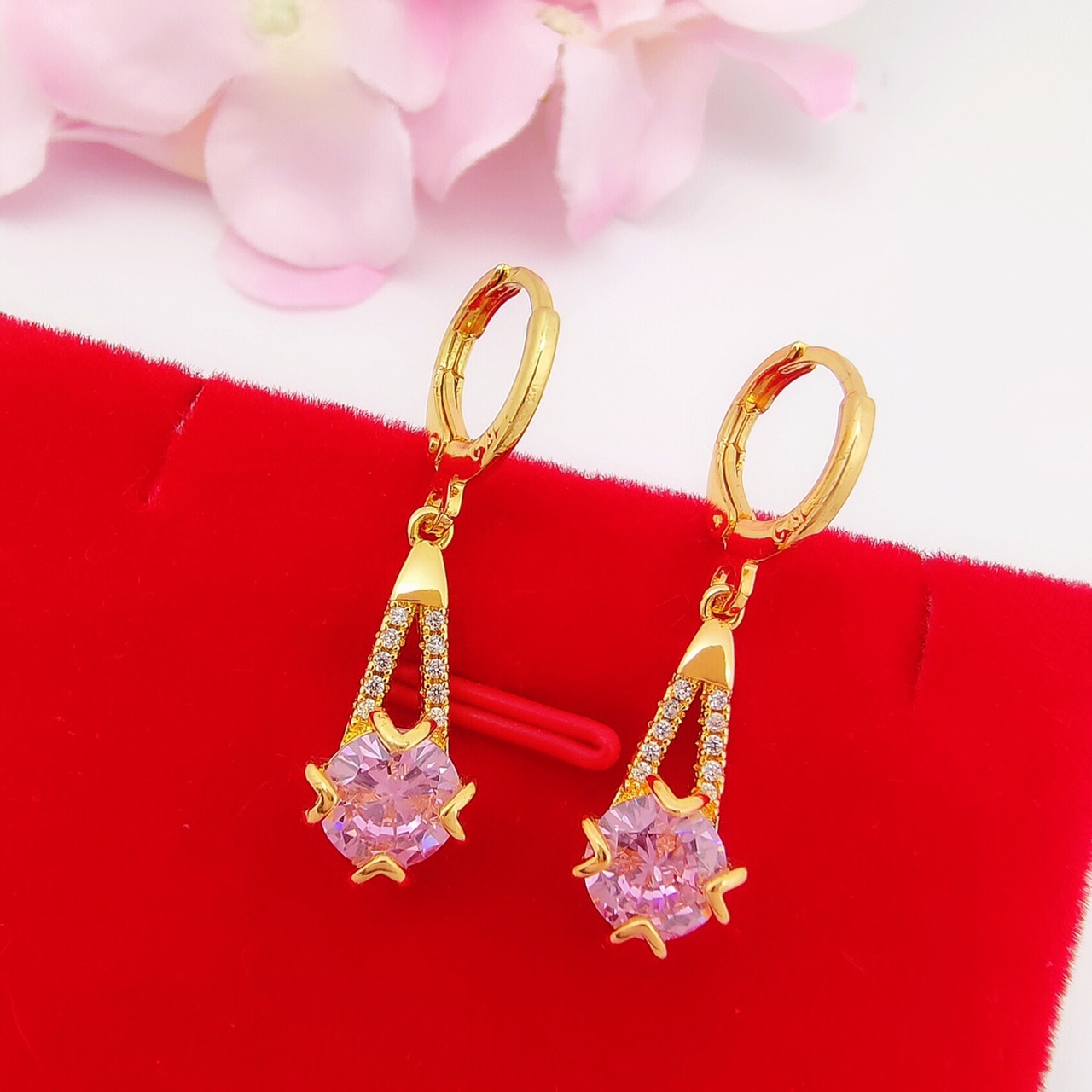 Pink Eiffel Tower zircon earrings