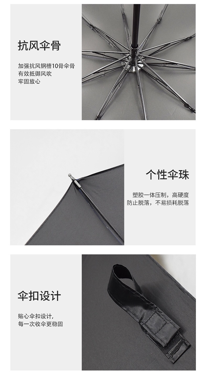千家旺男士商务黑胶格子大号双人雨伞 10骨三折挡风遮阳户外太阳伞  有3款6577，6527 ，6575价格差不多详情图12