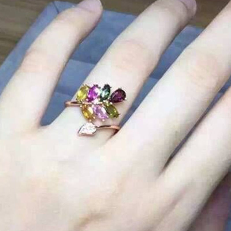 Hot-selling internet-famous colored stone imitation diamond ring for women, Japanese and Korean open ring