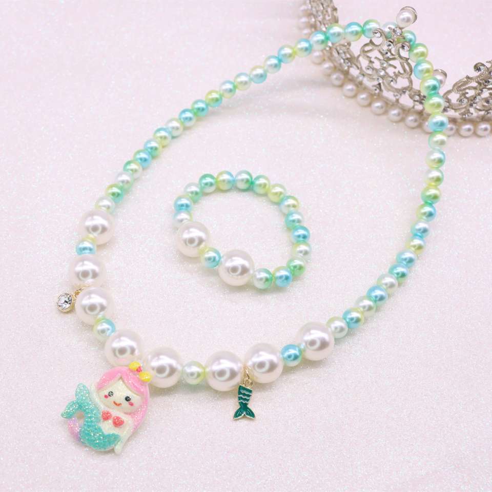 New children's necklace set, girls' mermaid imitation pearl necklace bracelet, girls' beaded accessories details Picture