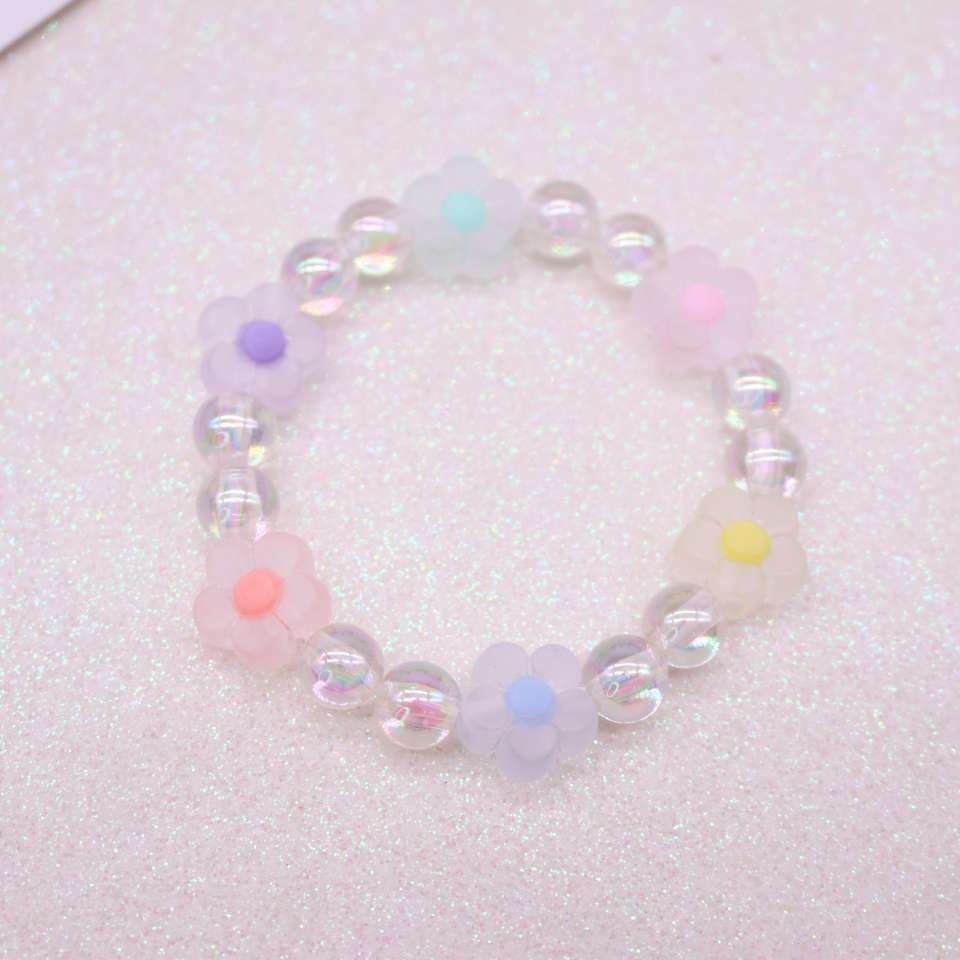 Korean children's new style bracelet for girls, flower spring color transparent bead bracelet, girls' jewelry and accessories details Picture