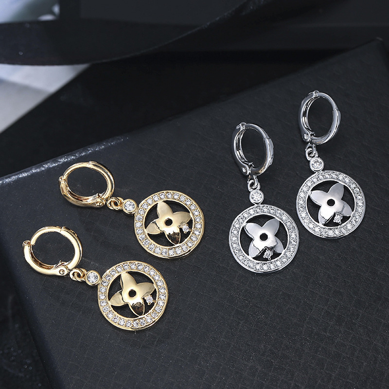 505 Fashion Trend European and American flower plant-shaped zircon copper earrings and pendants manufacturer direct heat supply, best-selling wholesale earrings pic 3
