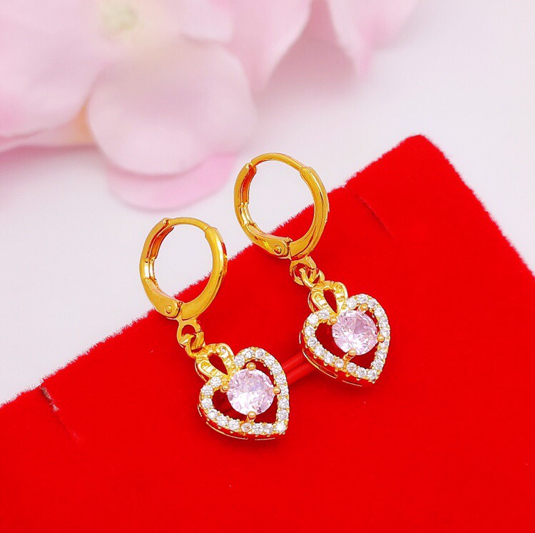 Pink zircon peach heart earrings
