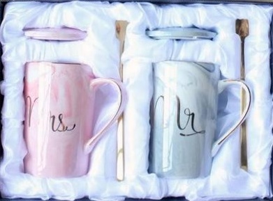 Marble-patterned gift pair cups, domestic and foreign internet-famous ceramic cups, colorful cloud earth covered spoon couple set, internet-famous gift cups, high-end gold-plated household multi-functional cups, office cups details Picture