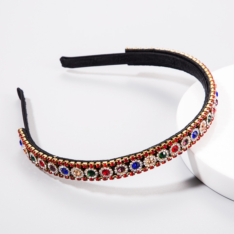 A versatile alloy headband set with colorful rhinestones, featuring an ultra-bright and simple style full figure