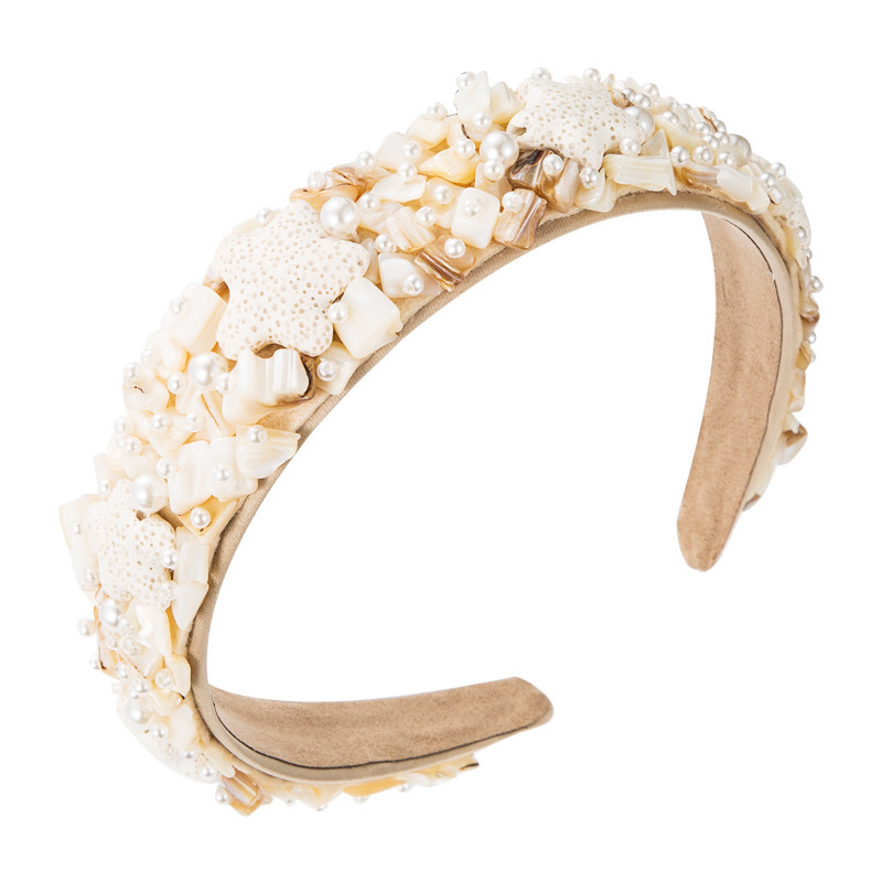 Baroque-style starfish shell pearl headband with wide edges Specification drawing