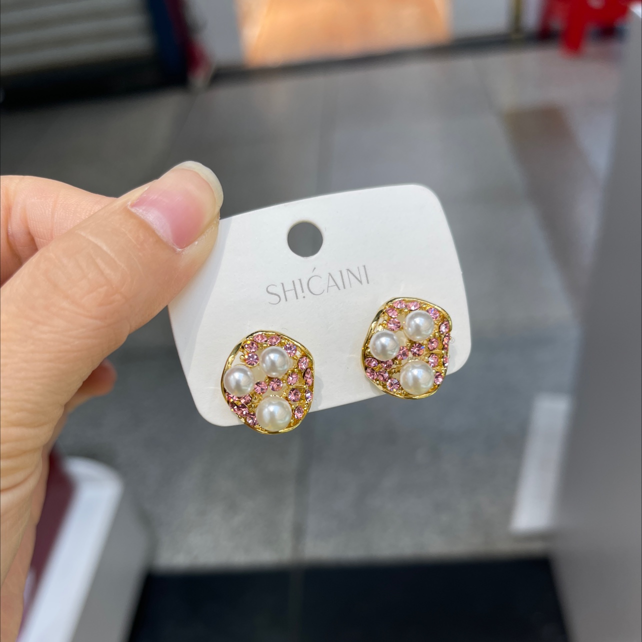 Pink diamond pearl earrings