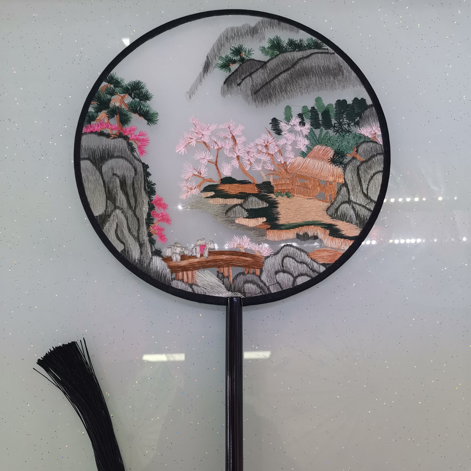 M double-sided transparent embroidery boutique transparent group fan 6, creative arts travel craft, Qipao runway show thumbnail