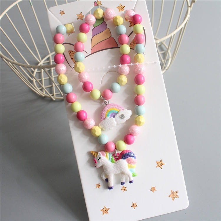 New children's necklace and bracelet, ice and snow girl, mermaid, unicorn, cartoon princess, baby jewelry set