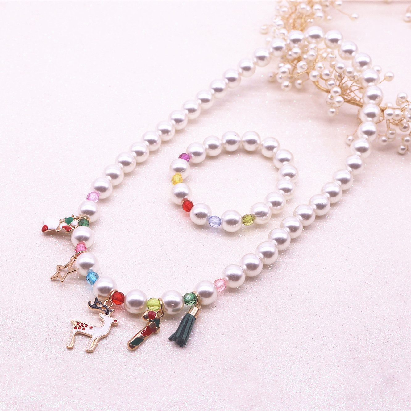 Girls Children Baby Little Girls Christmas Holiday Accessories Princess New Year imitation pearl necklace set thumbnail