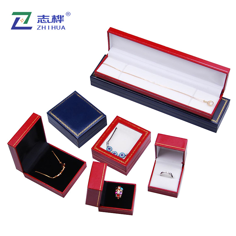 Water ripple high-grade leather box series Ring box necklace long box Locket window box three sets in stock