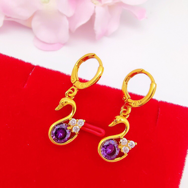 Purple zircon swan earrings thumbnail