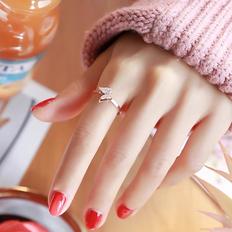 Stainless steel butterfly ring, simple and fashionable index finger ring, personalized ring for students details Picture