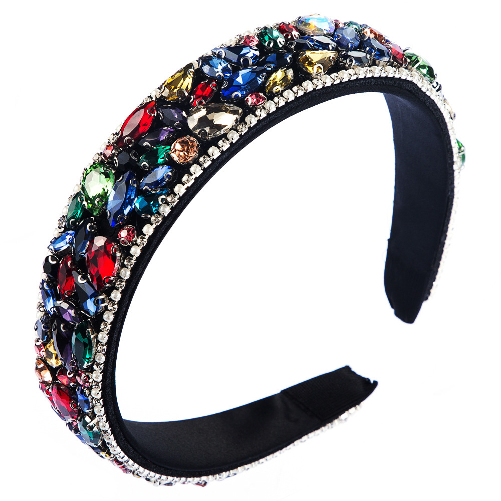 Fashionable diamond-encrusted thin sponge wide-edge colored headband Item Picture