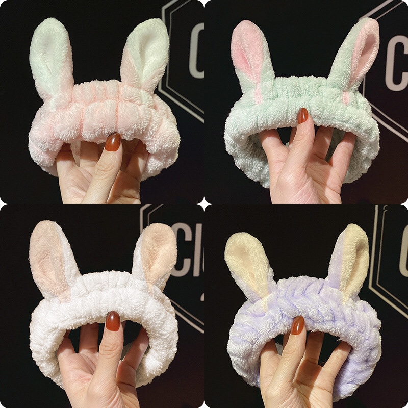 New plush headband Headband Korean women fashion sports elastic makeup face flannel rabbit ears headband