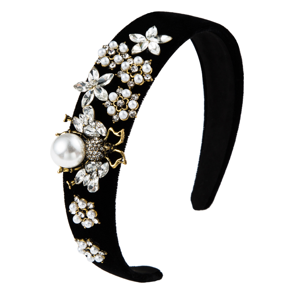 Baroque water diamond Bee Wide-edge velvet Christmas pearl headband Application Scenario