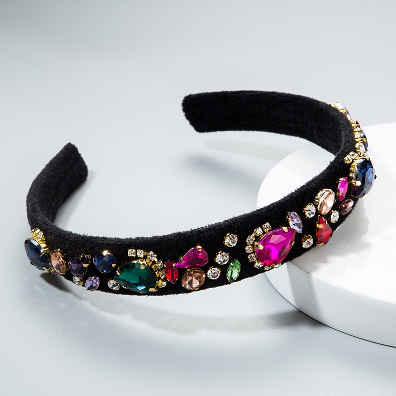 European and American fashion glass diamond diamond-encrusted floral versatile retro hair band full figure