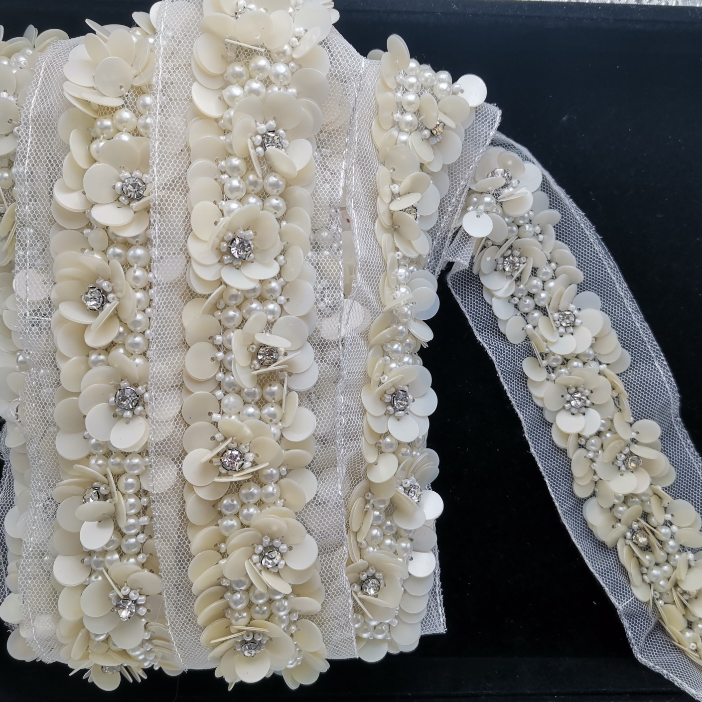 Hand-sewn elegant pearl silver-filled woolen jewelry accessories DIY beaded flower edge collar shoe decoration panda water diamond heavy handcrafted 5496