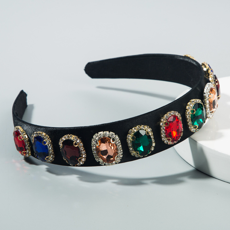 A versatile satin headband set with colored rhinestones details Picture