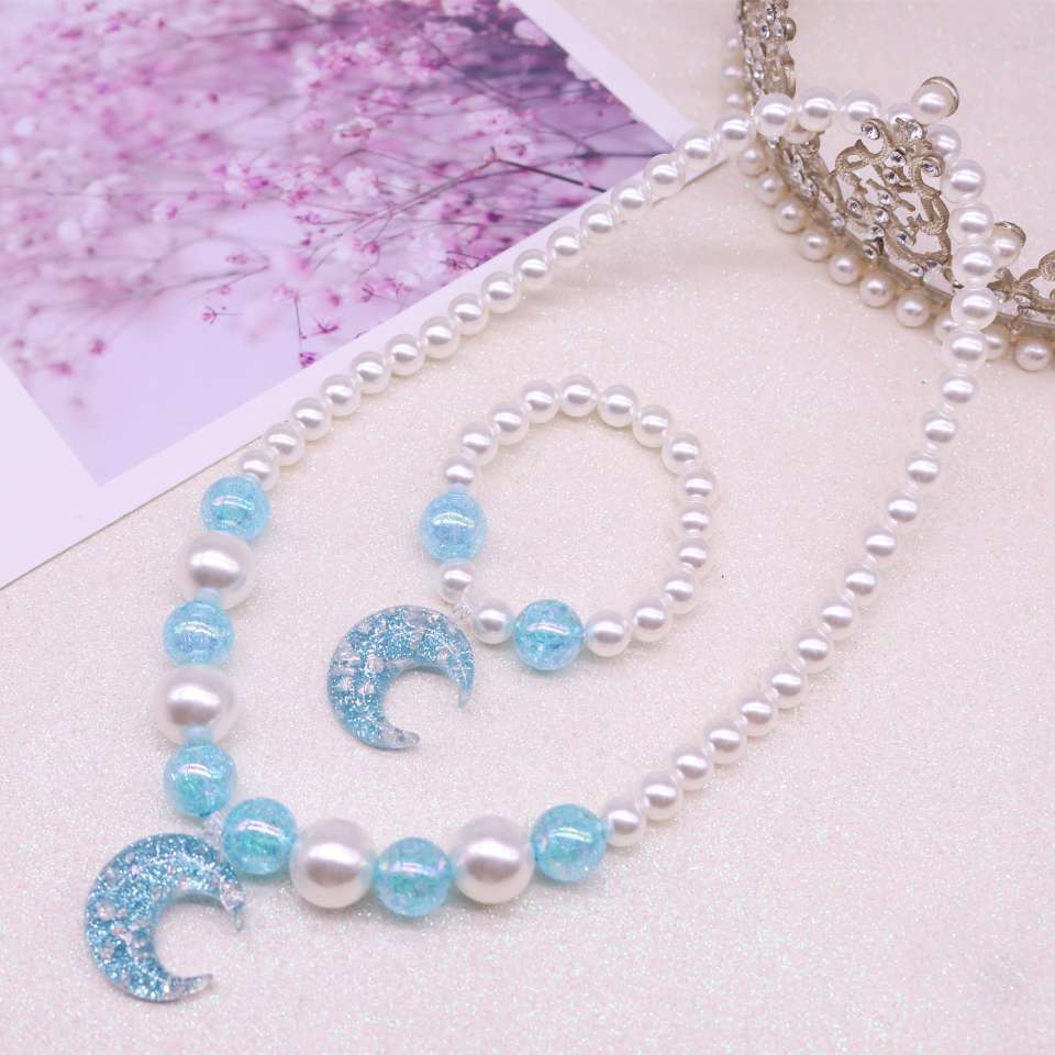 New children's sparkling powder resin heart-shaped star necklace bracelet set, girls' accessory jewelry Item Picture
