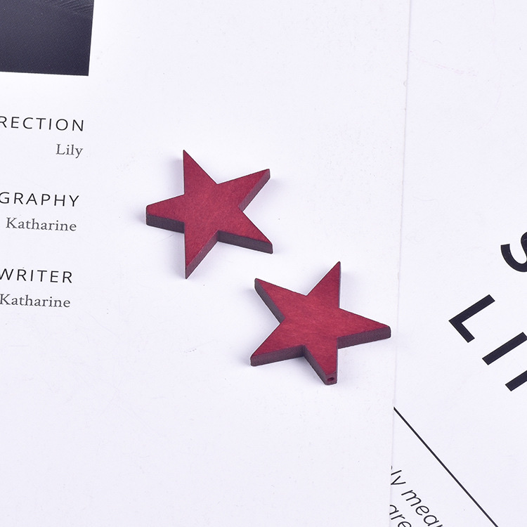 Wooden DIY earrings, simple and elegant material, five-pointed star stud earrings, handcrafted, colorful pendants wholesale Specification image