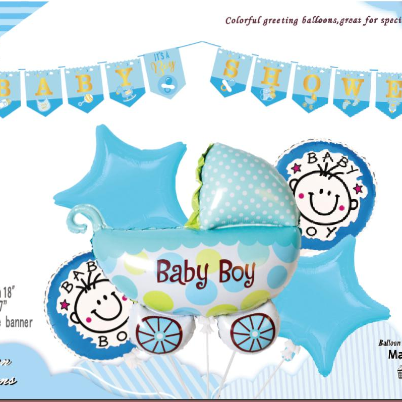 6pcs BABY BOY 铝模球气球套装带挂条