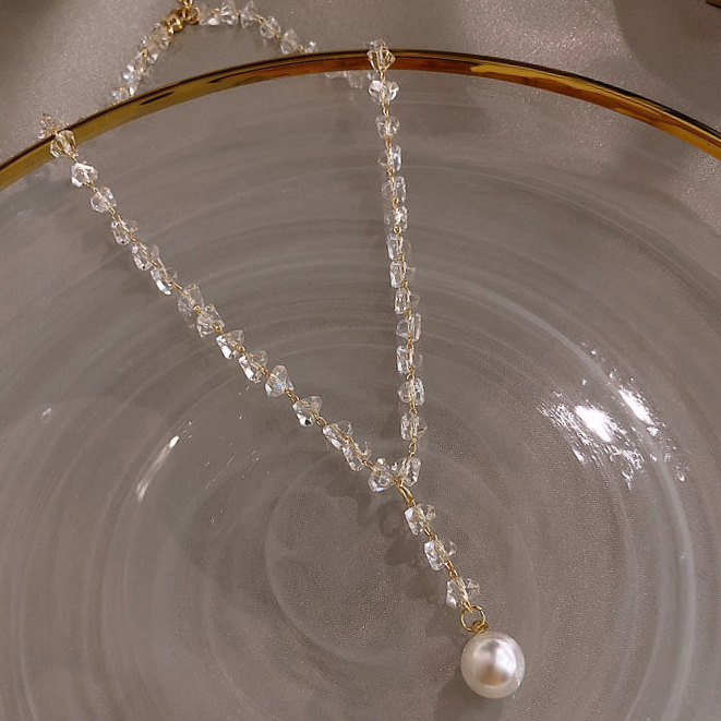 25ins crystal pearl necklace, female collarbone chain, stylish and trendy choker, ethereal pendant, neck accessory, neckband