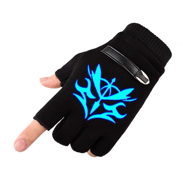 Men's and women's gloves winter warm animation riding glow-in-the-dark half-finger half-finger student fingertip plus velvet touch screen