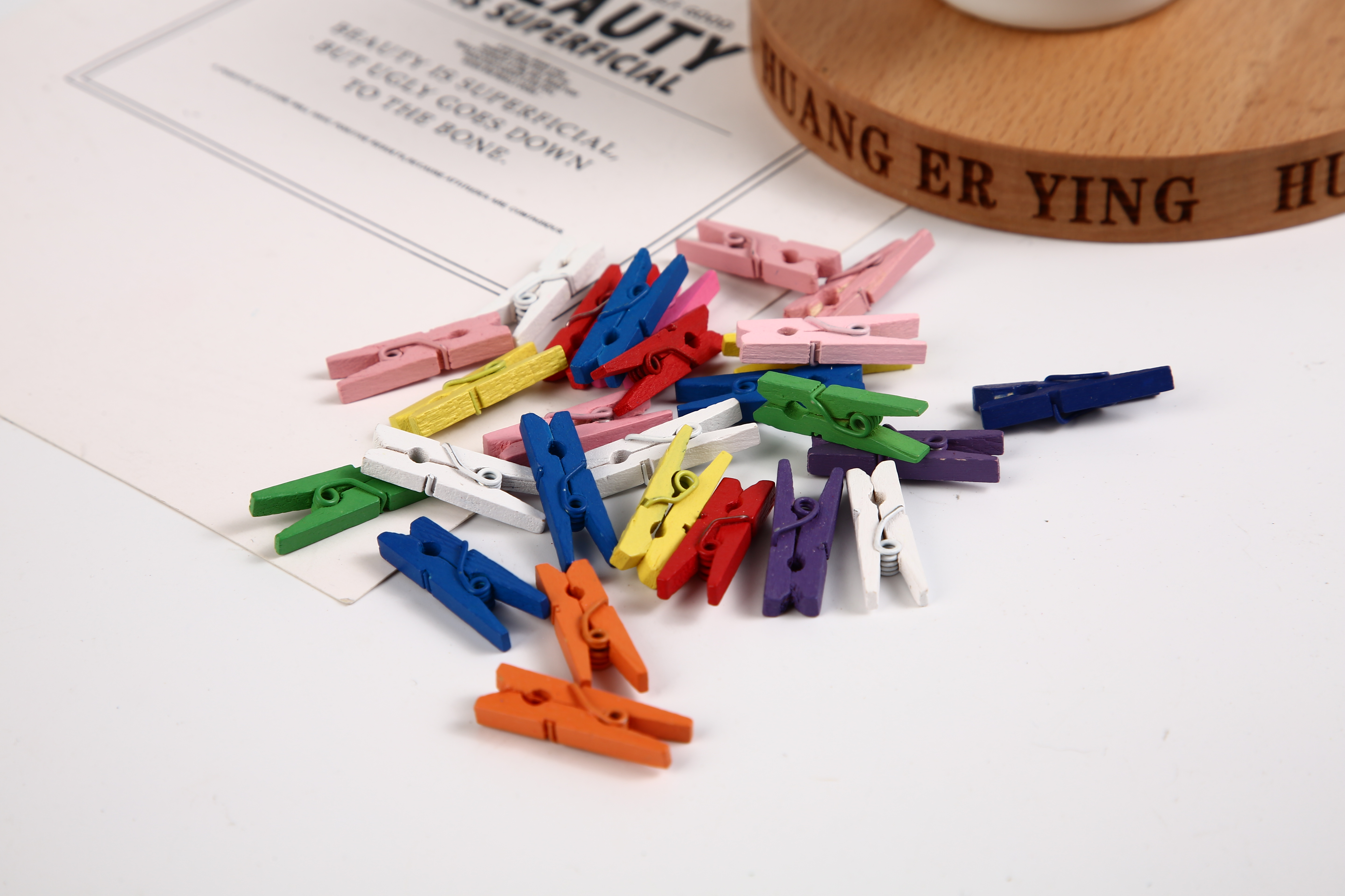 2.5木质小夹子小木夹家居日用照片夹卡通相片夹麻绳套装细节图