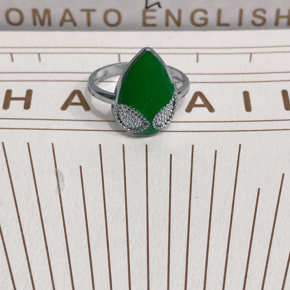 Electric ancient silver drip shape solid color drip green ring face popular fashion all match men's and women's rings