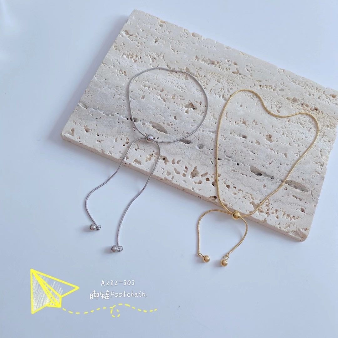 钛钢不掉色时尚百搭冷淡风个性金色抽拉钢珠脚链金色韩国高级精致气质网红女欧美2021新款欧美嘻哈潮人详情图3