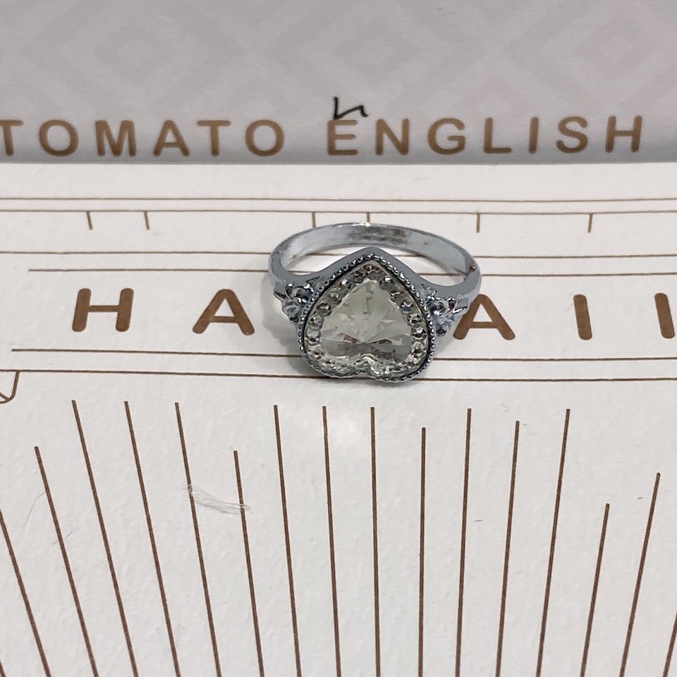 Electric antique silver big heart sticky white cut popular fashion all-match ring for men and women