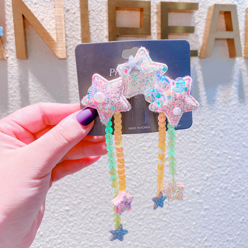 New glitter sequins, heart-shaped stars, tassels, pearls, bear hair clips, children's hair clips, edge clips, hair accessories detail image 5