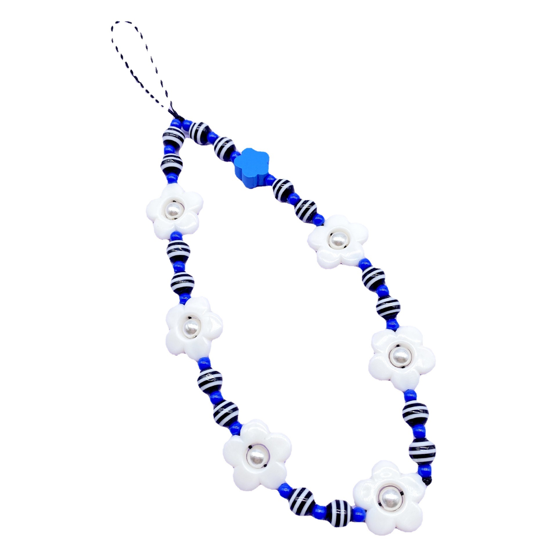 ins the same cross-border fashion color flower blue series anti-loss mobile phone chain female short mobile phone anti-loss lanyard thumbnail